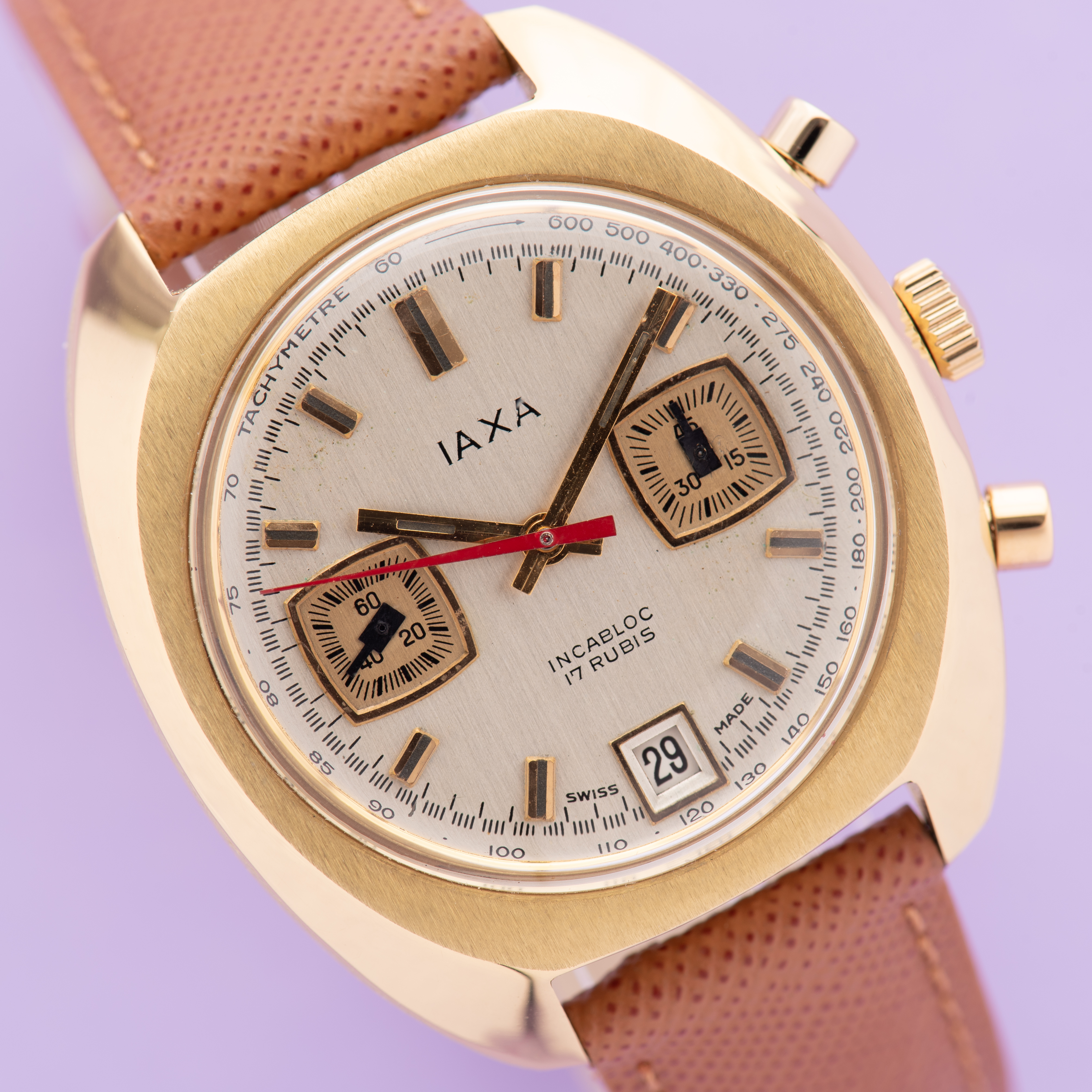 View of Iaxa Incabloc Chronograph 17rubis valjoux 7734