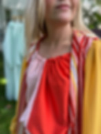 Disco top on model with House Party robe outside