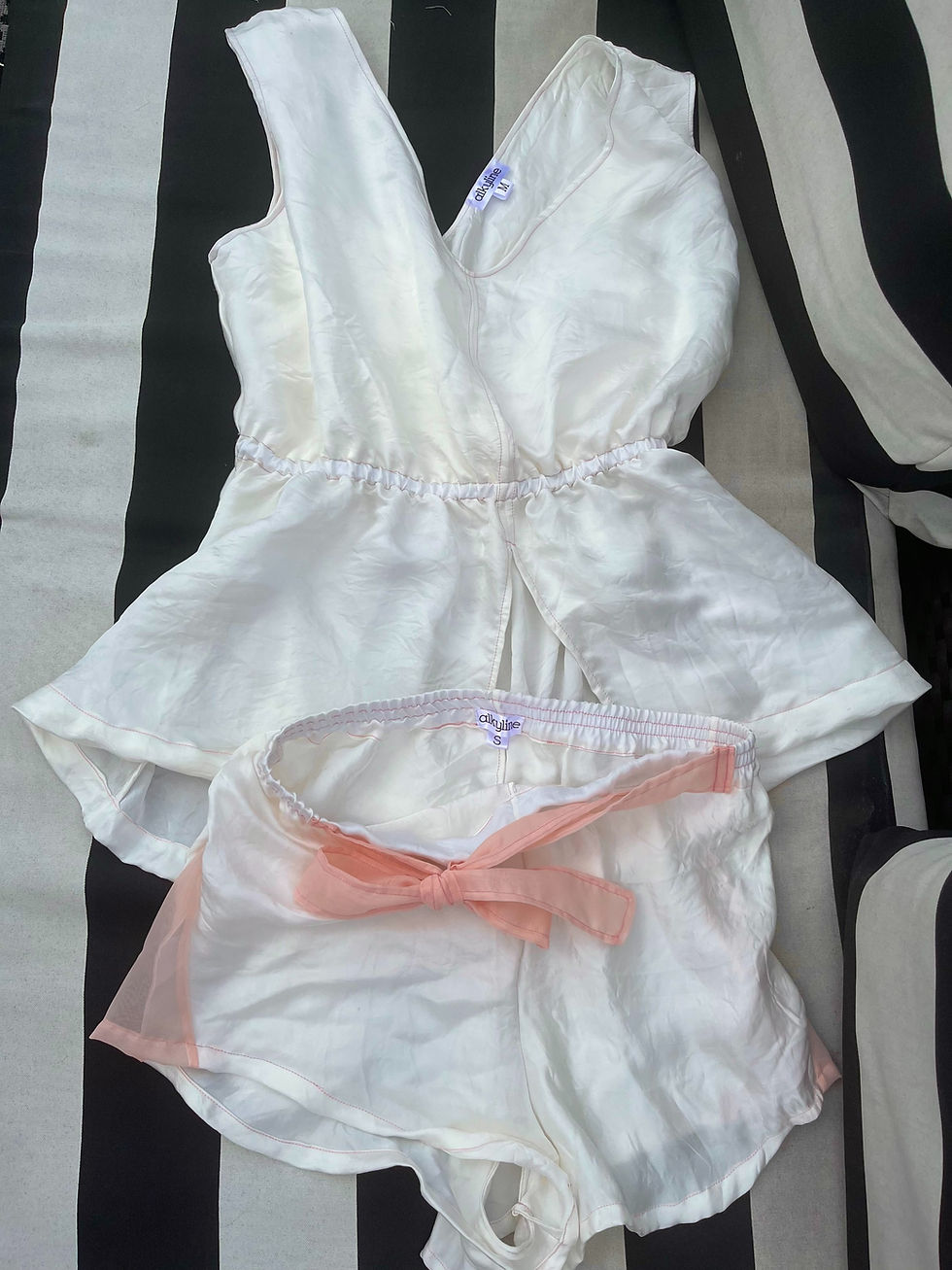 Thumbnail: The Harlow shorts with Lombard top White silk with black and white stripe background