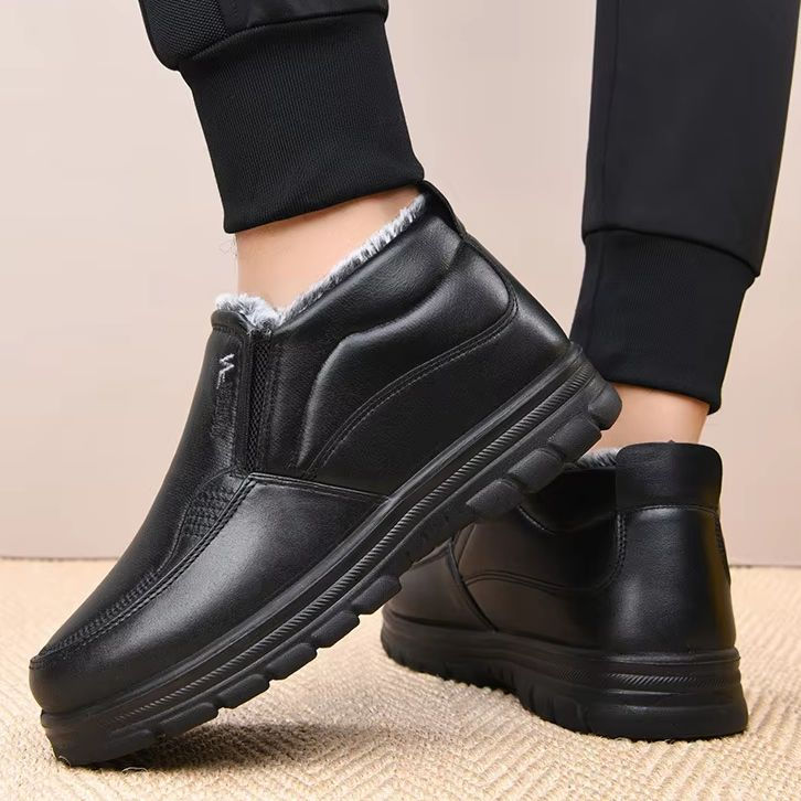 Miniature : 2026 Winter New Leather Boots Waterproof Anti Slip Snow Boots Men's Cotton Shoes