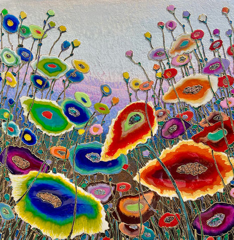 This piece is titled "Liquid Yellowstone" The main inspiration of this piece was our trip to the one of the Yellowstone geysers called The Morning Glory. 