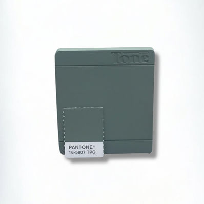Tone Studio color sample custom matched to Pantone 16-5807 TPG, a muted earthy green with a balanced mix of depth, warmth, and neutrality. This fine-tuned shade offers a soft, natural aesthetic, making it ideal for materials in product design, home goods, and industrial applications.