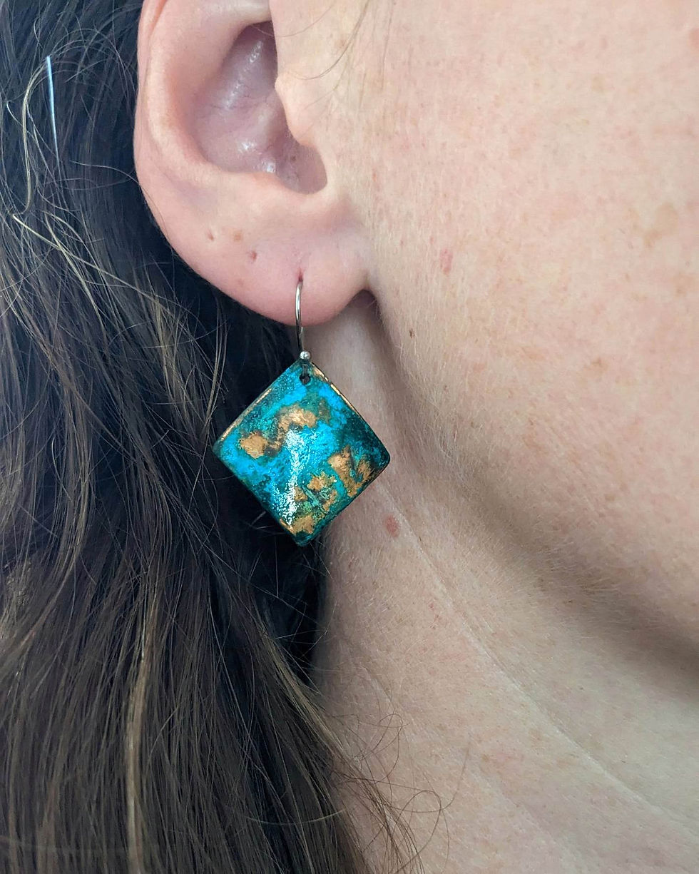 Thumbnail: Convex Copper Patina Earrings