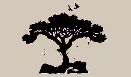 l immagine simboleggia la psicologia della gestalt. è un illusione percettiva in cui, a seconda di come si sposta l attenzione visiva, si puo vedere un albero nero, oppure il muso di due animali: un gorilla e una leonessa visti di profilo, che si guardano, il loro colore è chiaro come lo sfondo