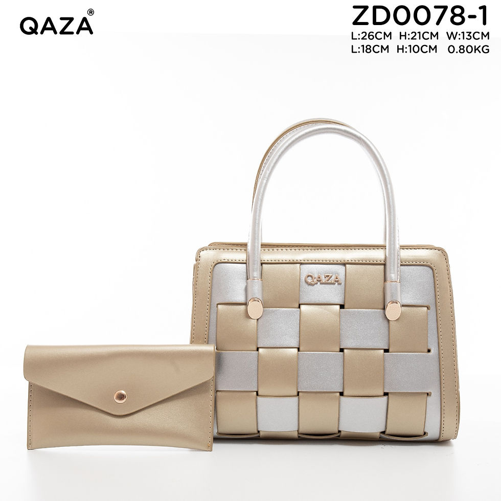 Thumbnail: Sac à main femme QAZA ZD0078-1, beige et blanc, avec sac assorti; dimensions, logo.