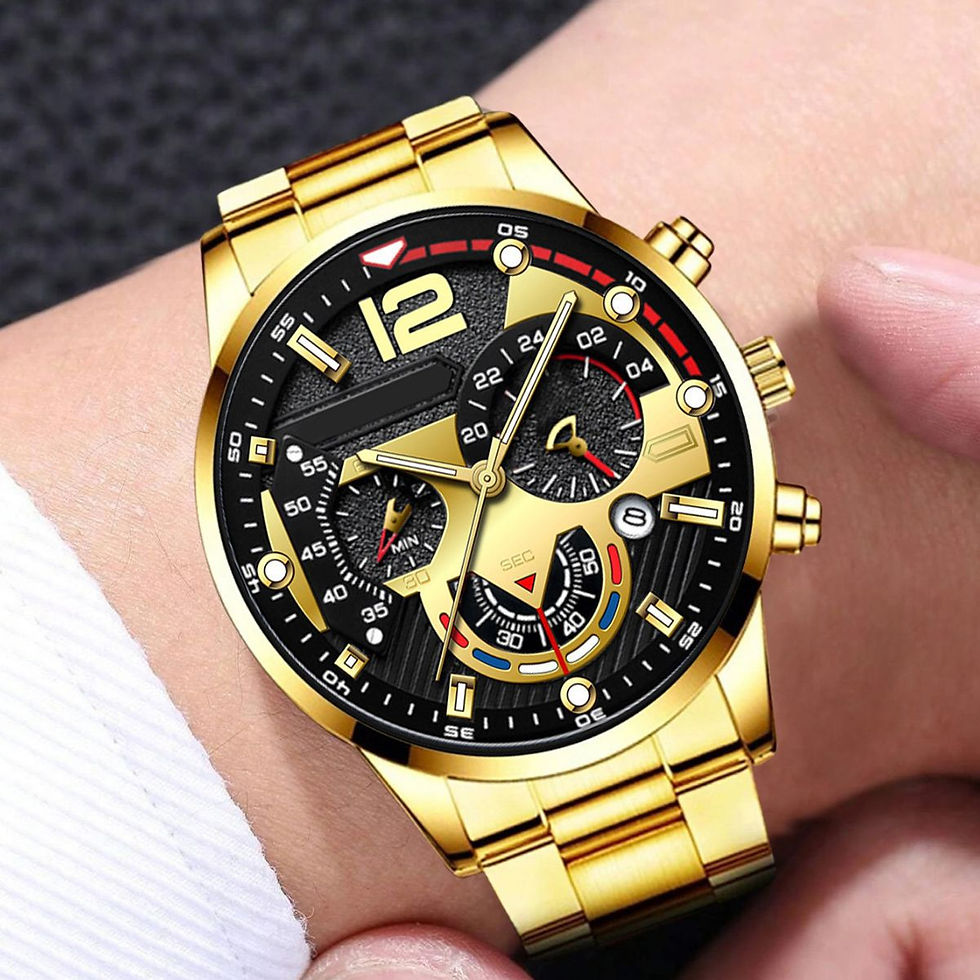 Miniature : Montre Homme affiche 12, montre-bracelet dorée sur un poignet, élégant design.