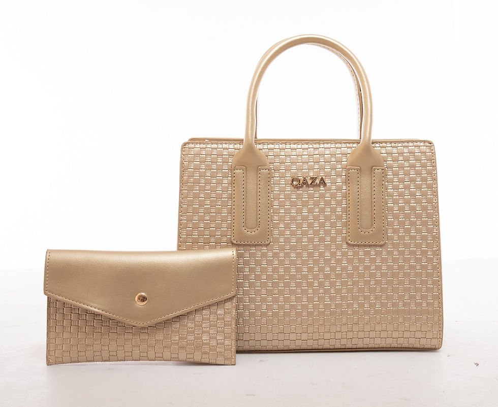 Thumbnail: Sac à main femme, beige avec texture carrée, et portefeuille assorti, logo DAZA.