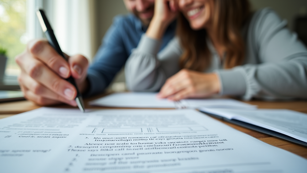 Close-up view of a homeowner reviewing insurance documents at a desk