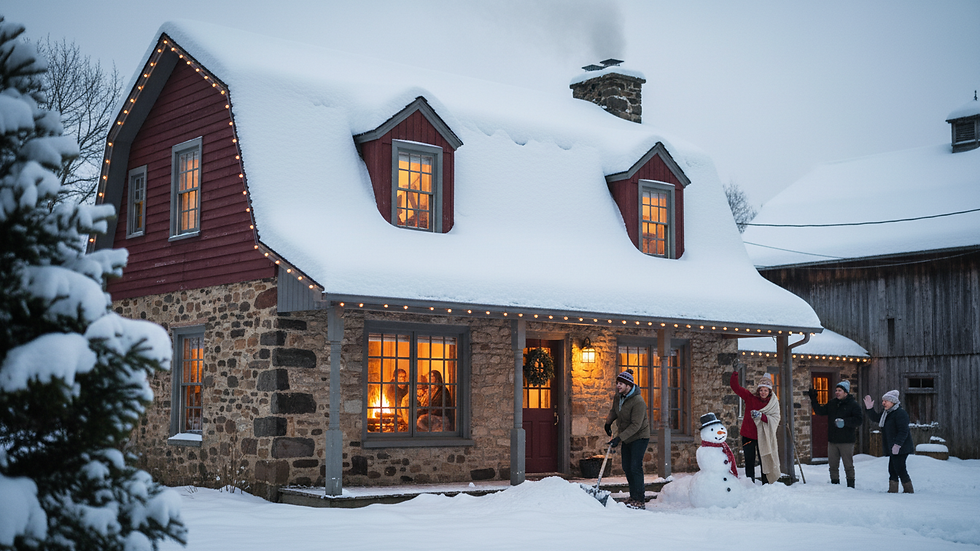 Close-up view of a Pennsylvania house with snow on the roof