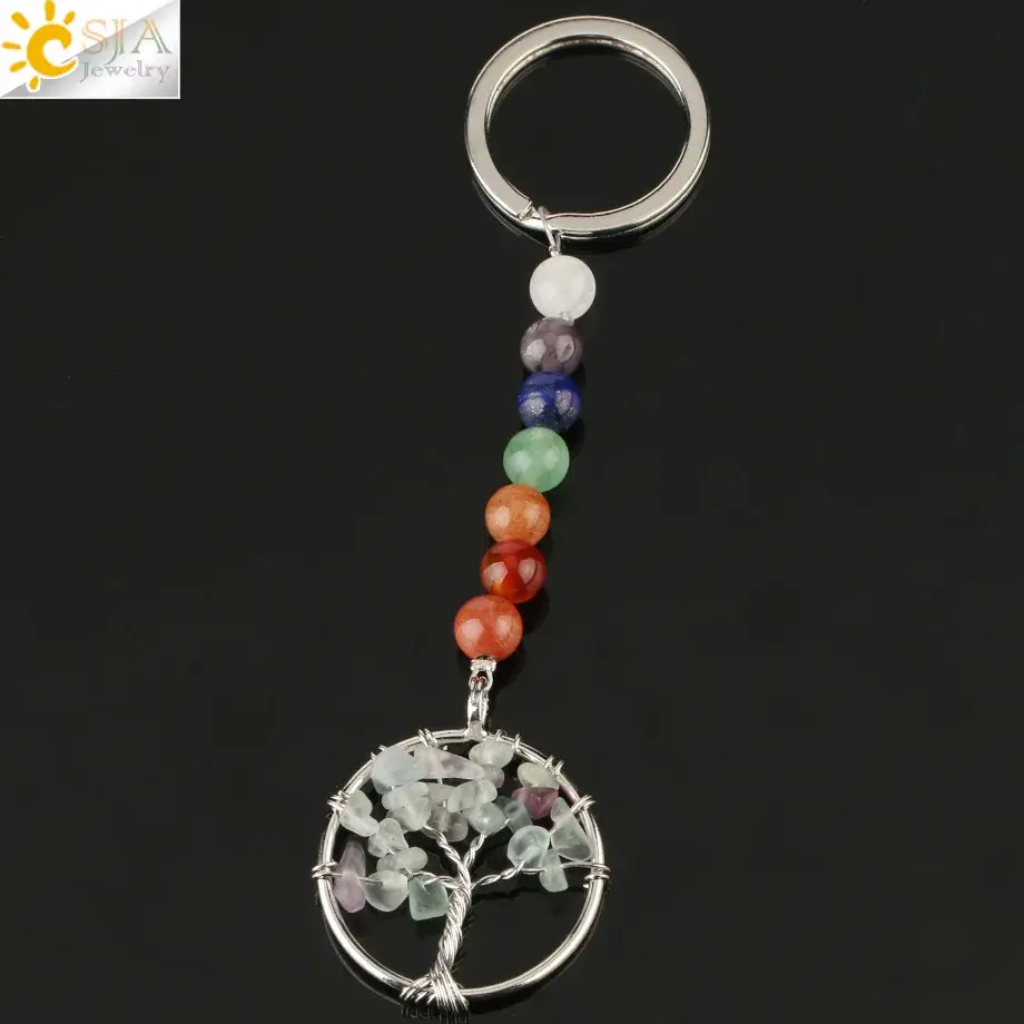 Miniaturbild: Natural Stone 7 Chakra Keychain