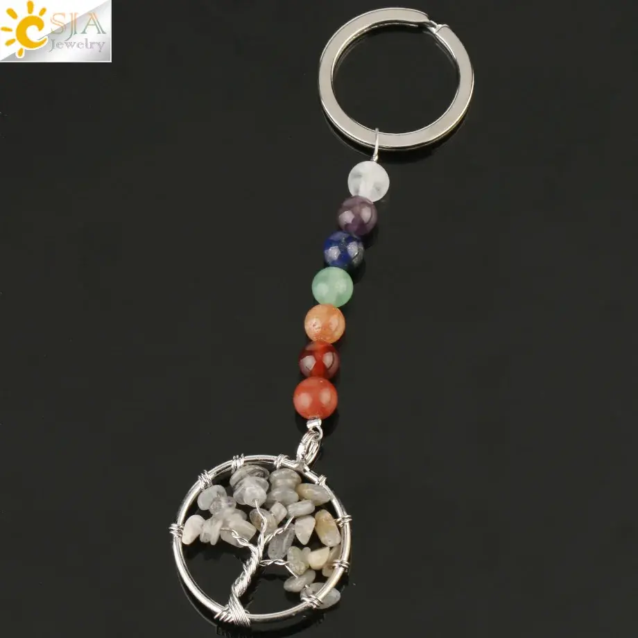 Miniaturbild: Natural Stone 7 Chakra Keychain