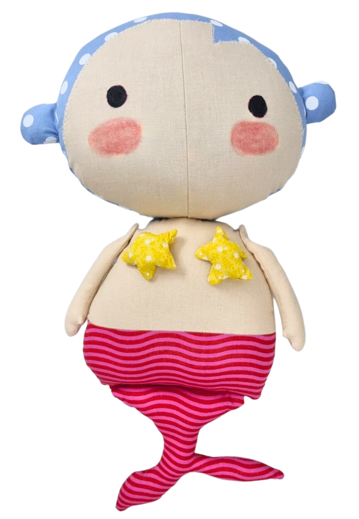 Iara Sereia da Fluflu - Estilo Tilda Toy - Curso Online Passo a Passo com Moldes em Tamanho Real