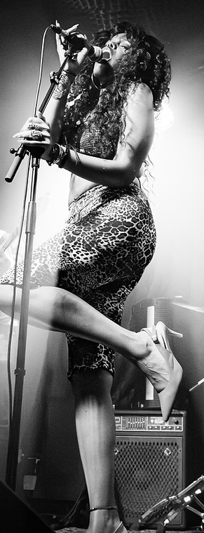 Lydia Lutudi, live rock, funk and soul artist in a black and white portrait
