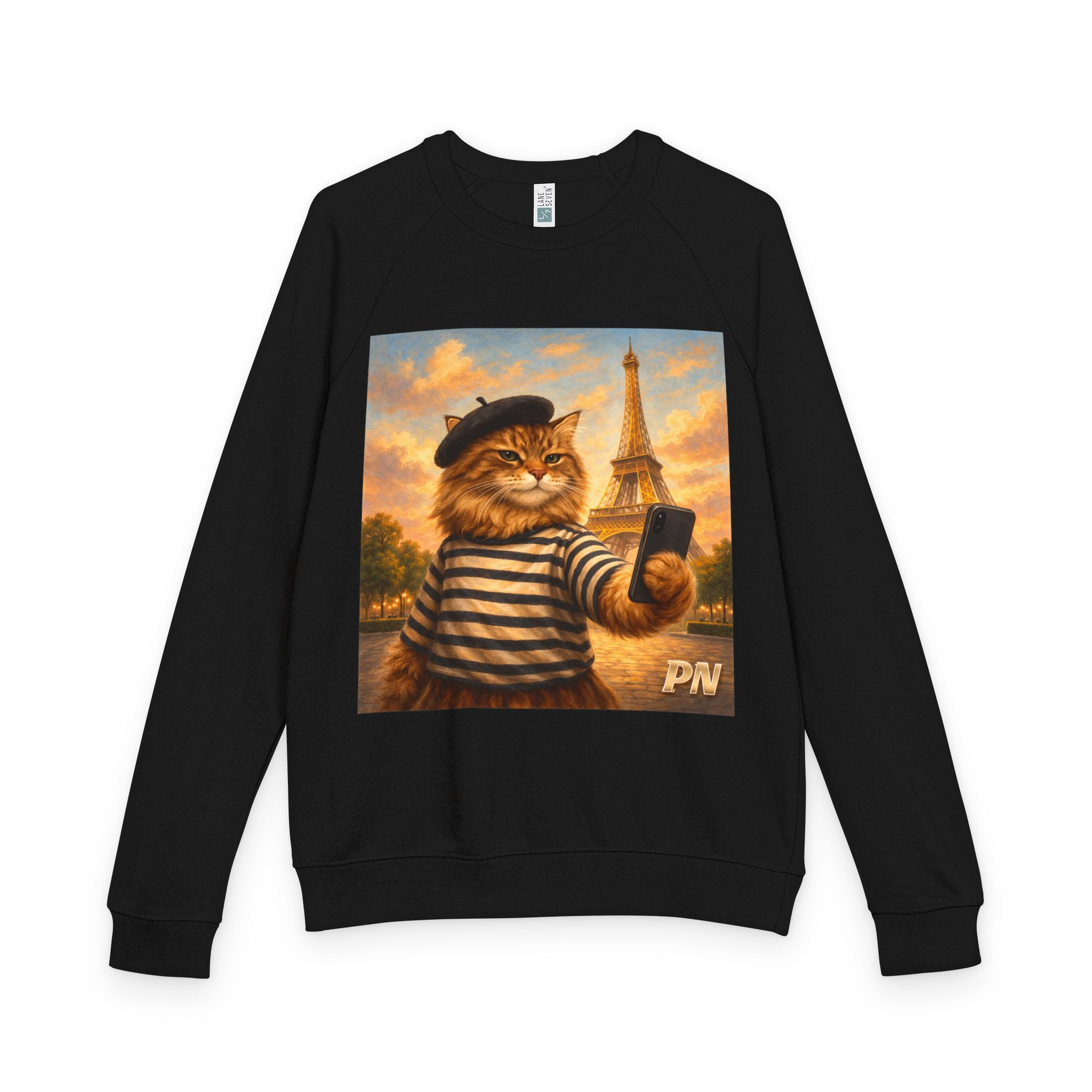 Purrisean Selfie: Unisex Graphic French Terry Raglan Crewneck