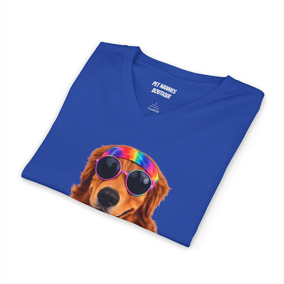 Thumbnail: Groovy Pet: Unisex Teen - Adult V-Neck Tee — Tie-Dye,  Peace & Love