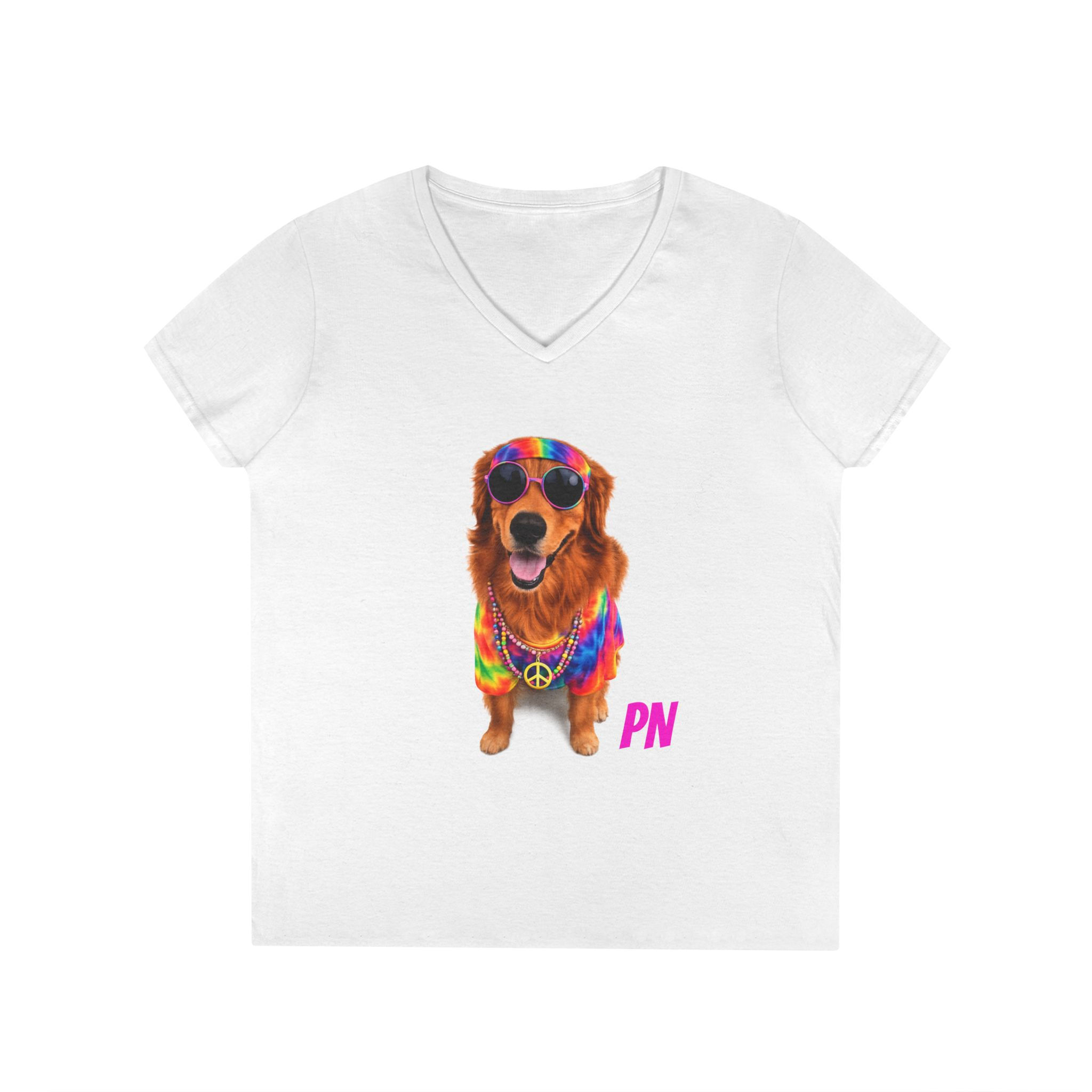 Women's Teen - Adult V-Neck Graphic T-Shirt — Groovy Pup: Chill Vibes