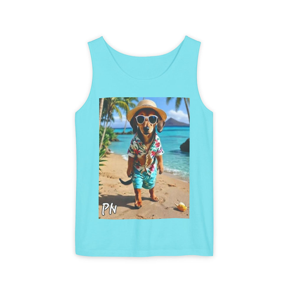 Thumbnail: Unisex Garment-Dyed Graphic Tank Top - Tropical Trot