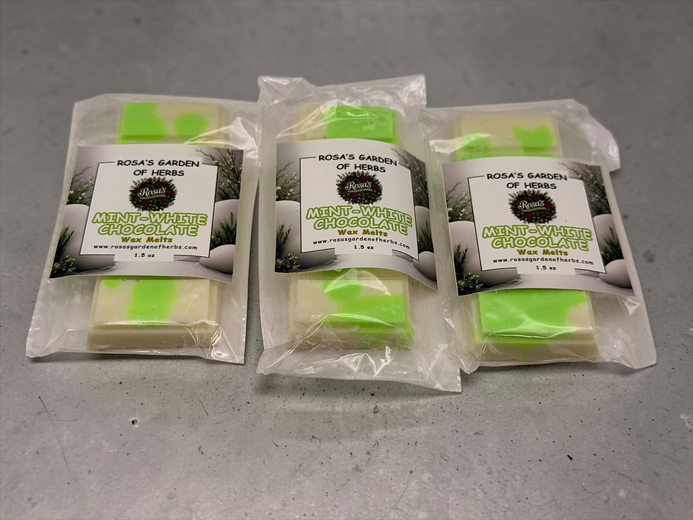 Thumbnail: Three Mint White Chocolate wax melt bars in clear packaging with labels on gray background