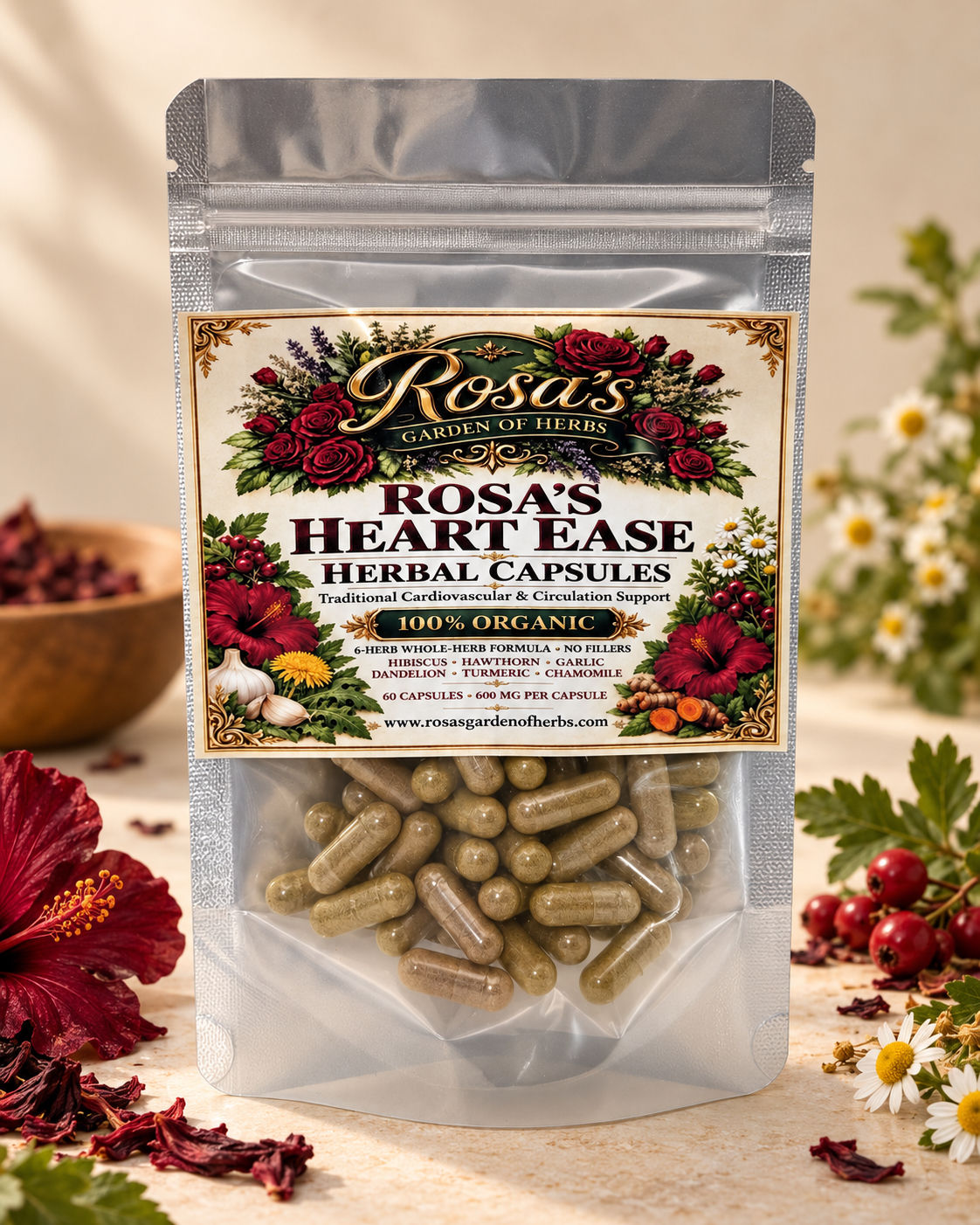 Rosa's Heart Ease – Herbal Capsules