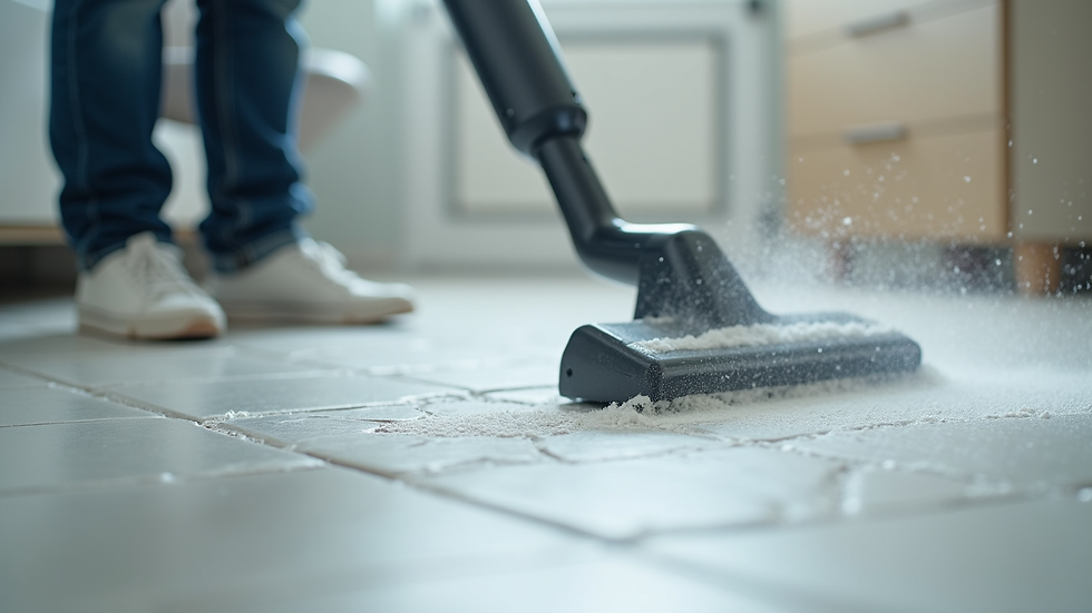Close-up of a steam cleaner nozzle cleaning tile grout