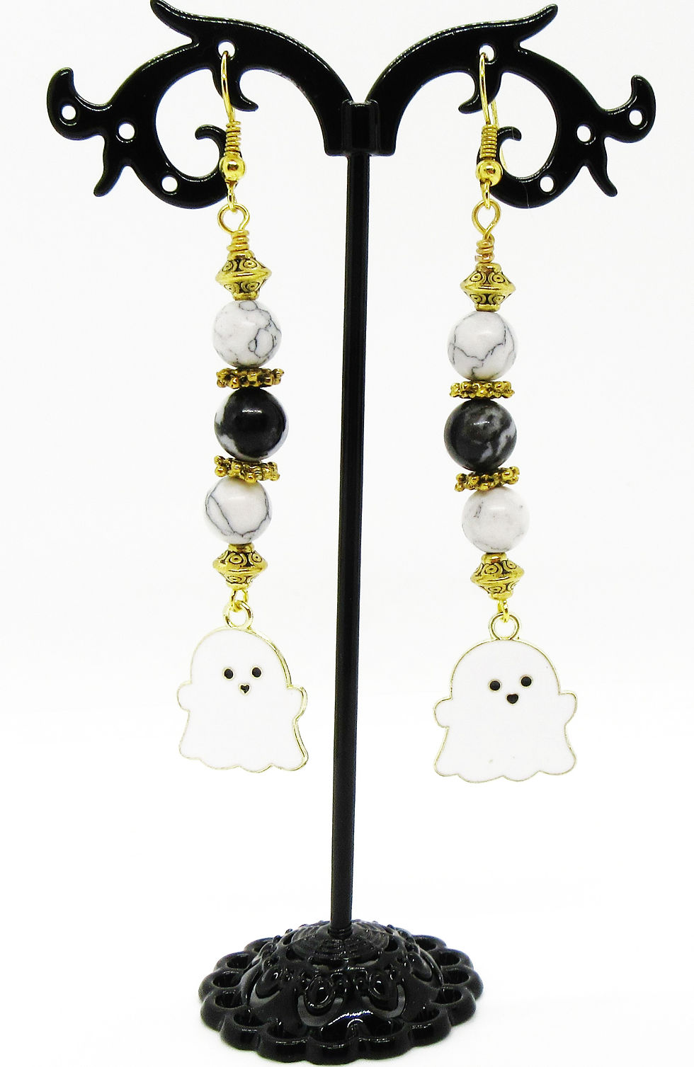 Thumbnail: Earrings Gemstone - Halloween Wire Wrapped Gold Findings
