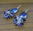 Dangle Earrings Amethyst Leather Lampwork Flower Crystal 006.JPG