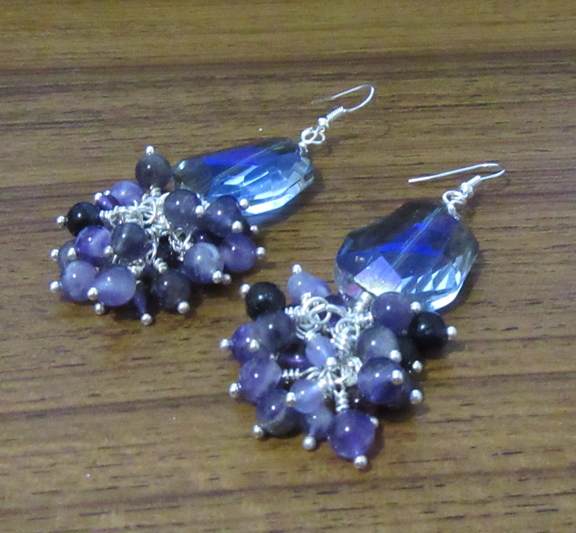 Earrings Dangle: Wire Wrapped Large Fancy Crystal & Amethyst