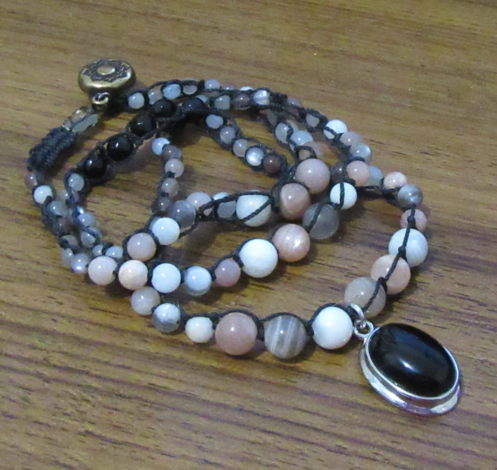 Bracelet Wrap Gemstone: Sunstone, Moonstone, Black Onyx, Tierracast Magnetic Cla