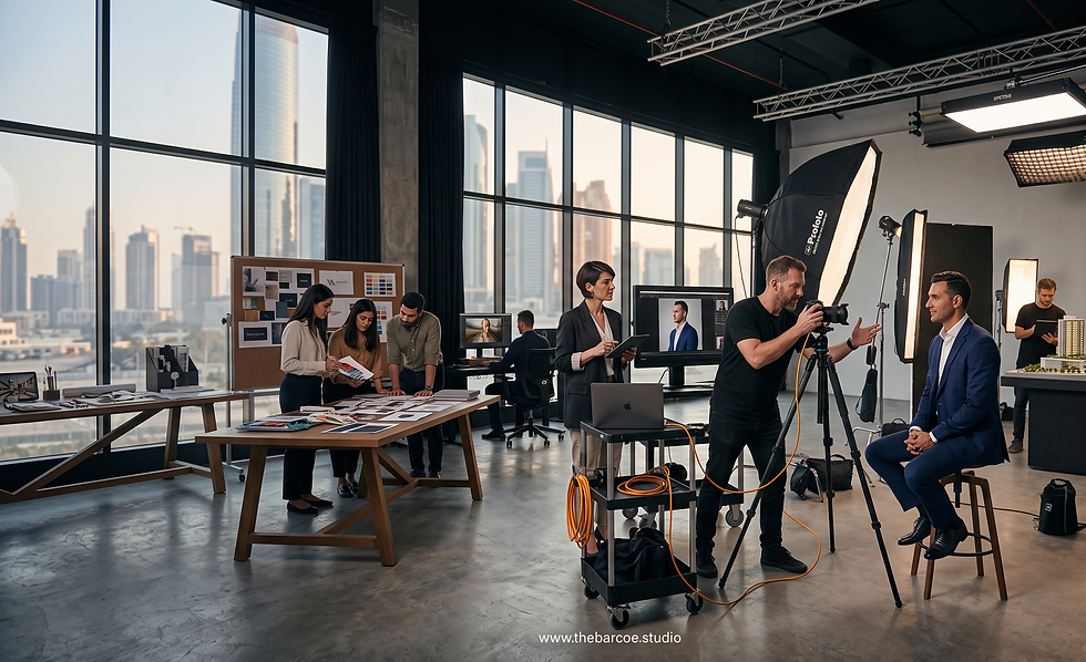 Abu Dhabi photography studio creating premium commercial photography with cinematic lighting, corporate brand visuals, industrial photography, luxury real estate photography, and professional photo production