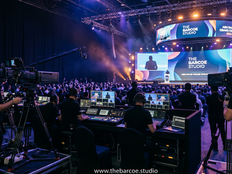 Professional video production set in Abu Dhabi with cinema camera and studio lighting at The Barcoe Studio