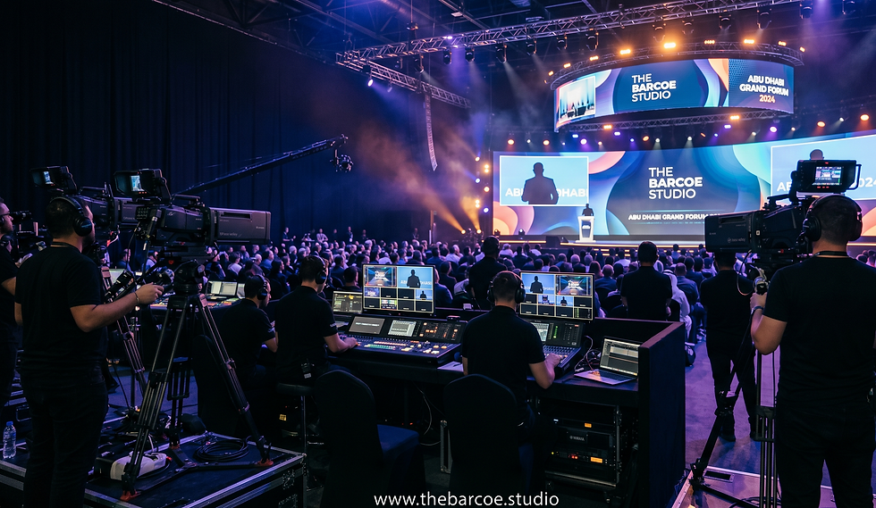Professional video production set in Abu Dhabi with cinema camera and studio lighting at The Barcoe Studio