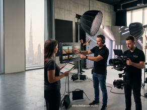 Professional video production companies in UAE filming a commercial brand video inside a modern Dubai production studio
