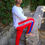 Miniature : 87 - Pantalon ROUGE bande bleue & blanche