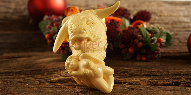 Miniaturbild: Bull and Girl  Block Meerschaum Pipe by Medet | Double Stem