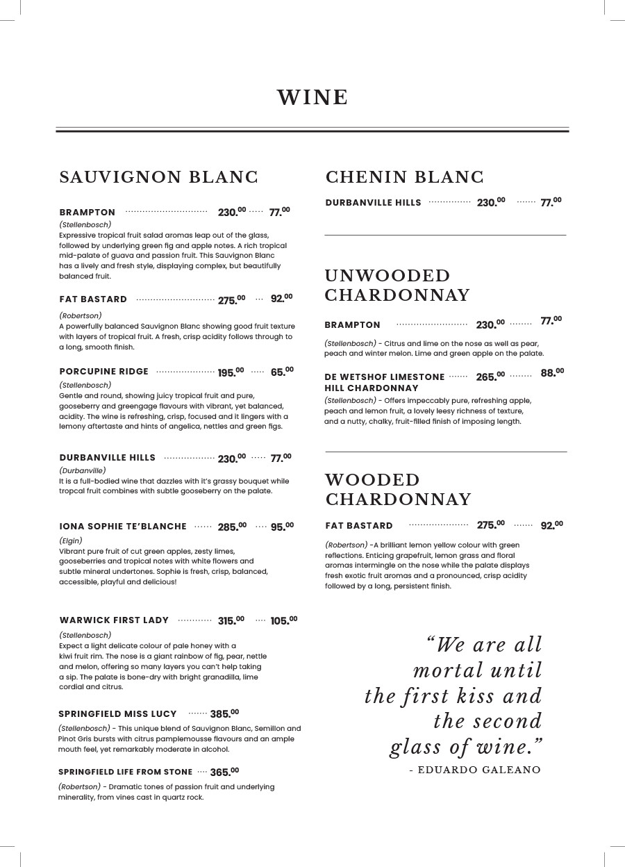 Kyalami Menu The Baron