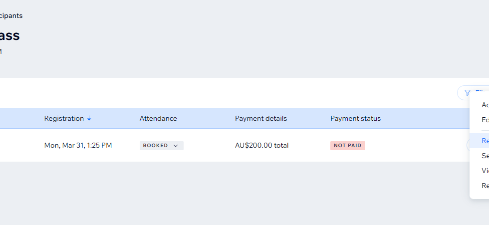Selecting the participant to edit