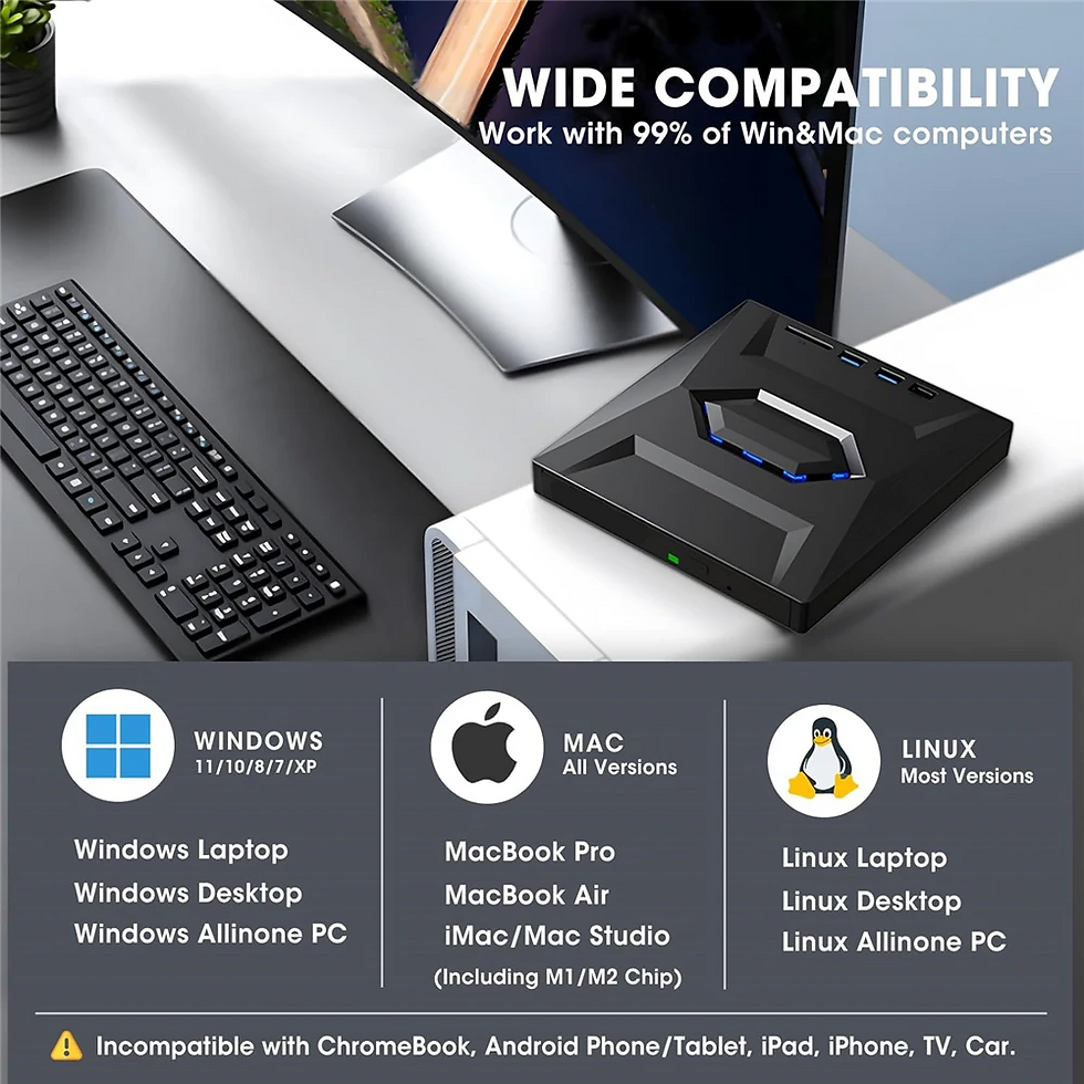 Miniatura: External CD DVD Drive USB 3.0 Writer Burner Player for PC Laptop Windows 11 10