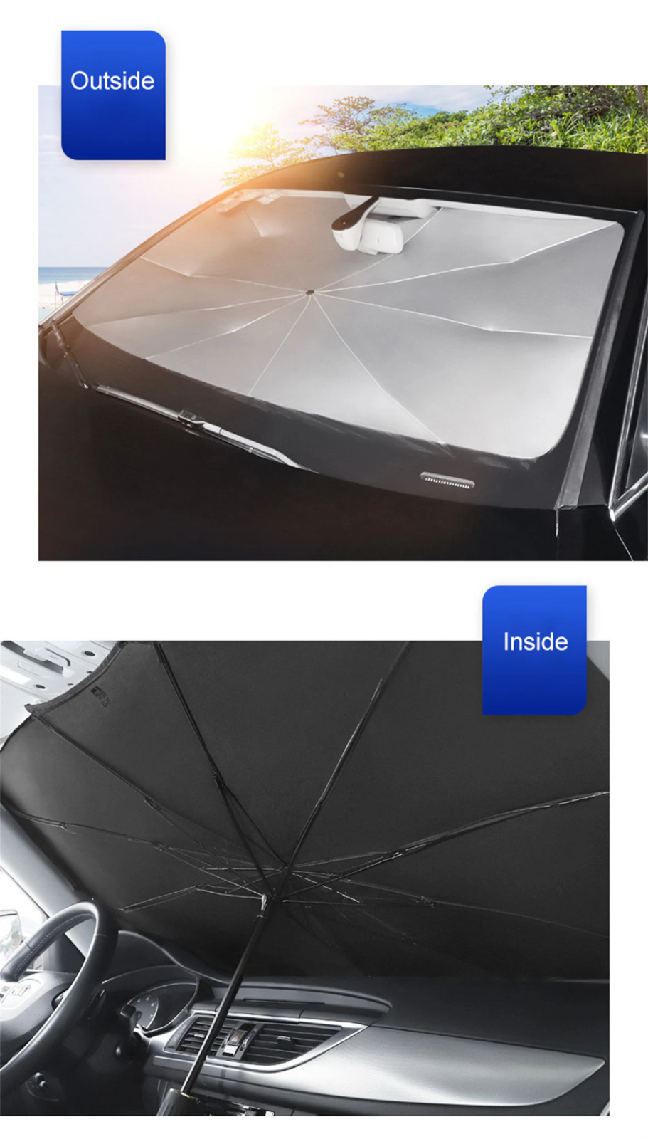 Miniatura: 57" Car Windshield Sun Shade Foldable Umbrella Front Window Cover Visor Umbrella