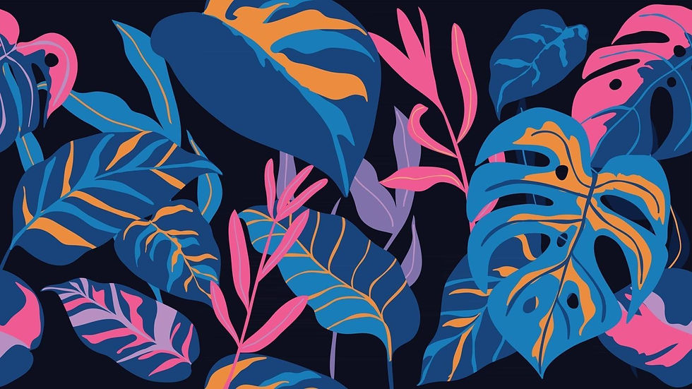 tropical-forest-art-deco-wallpaper-floral-pattern-with-exotic-flowers-and-leaves-split-lea