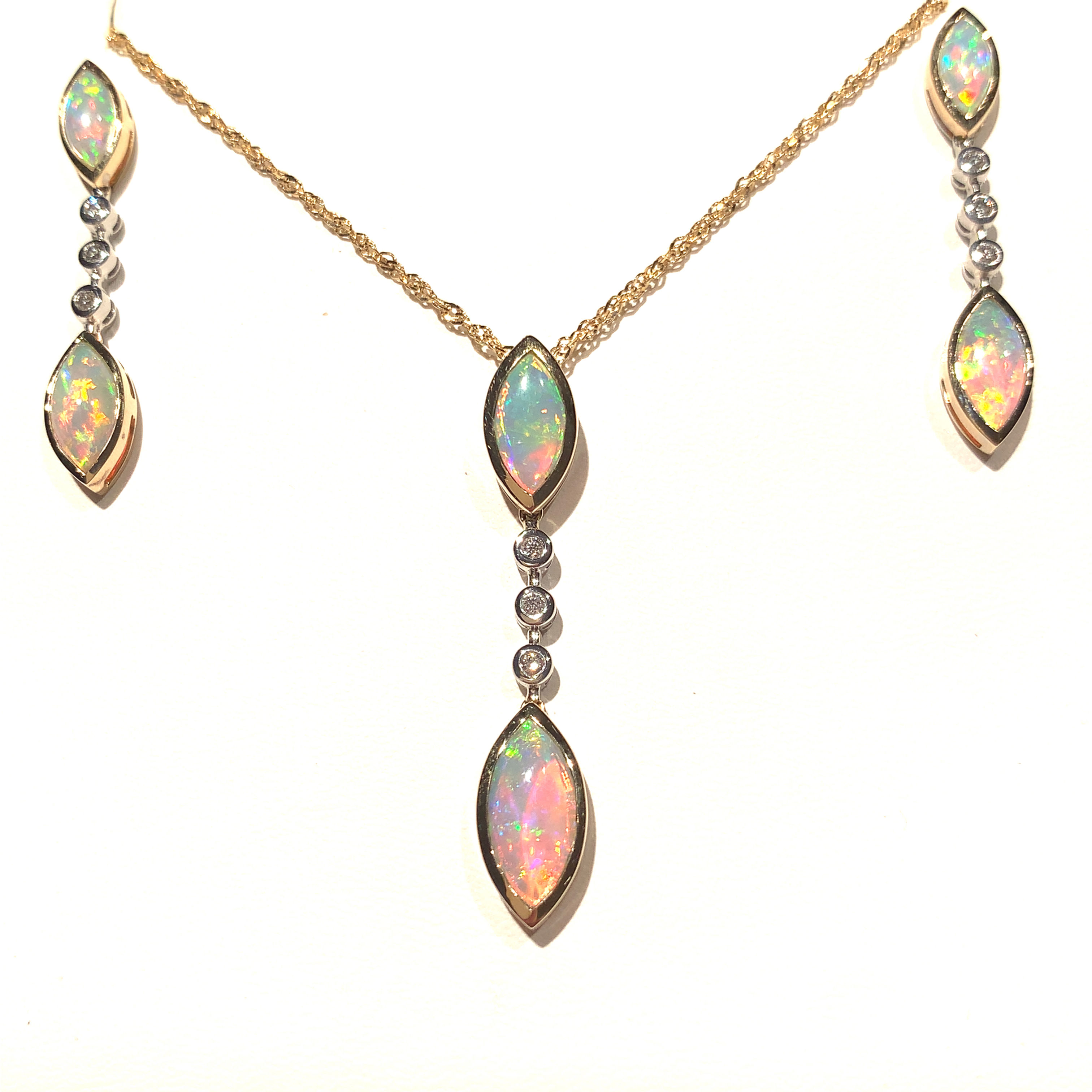 Australian Opal & Diamond Necklace and Earrings