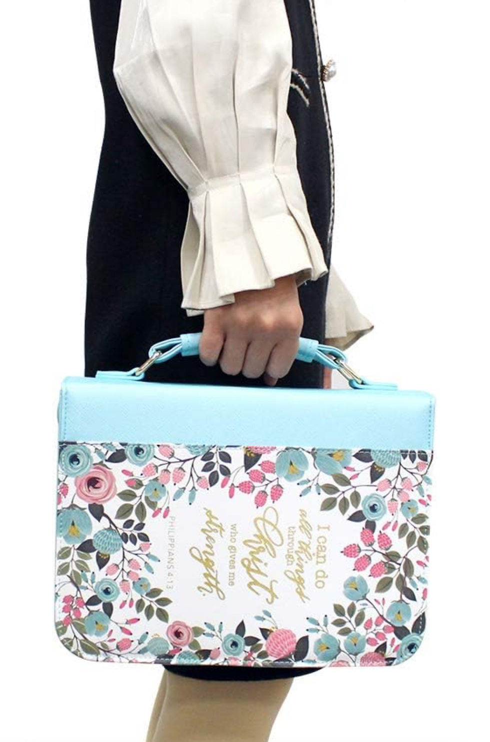 Thumbnail: INSPRING PU Leather Bible Cover Case and Floral Bookmarks Set with Lay-Flat Hand