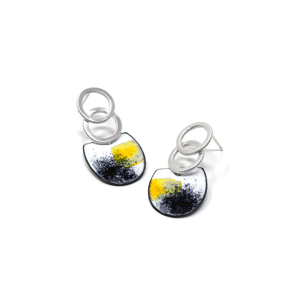 Thumbnail: Yellow Impressions  Earrings with Double Silver Hoops