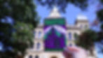 A postcard with an illustration of the Denton Courthouse for Halloween