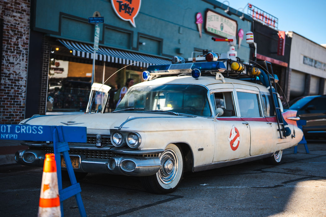 The Ghost Busters vehicle on the square in Denton Texas