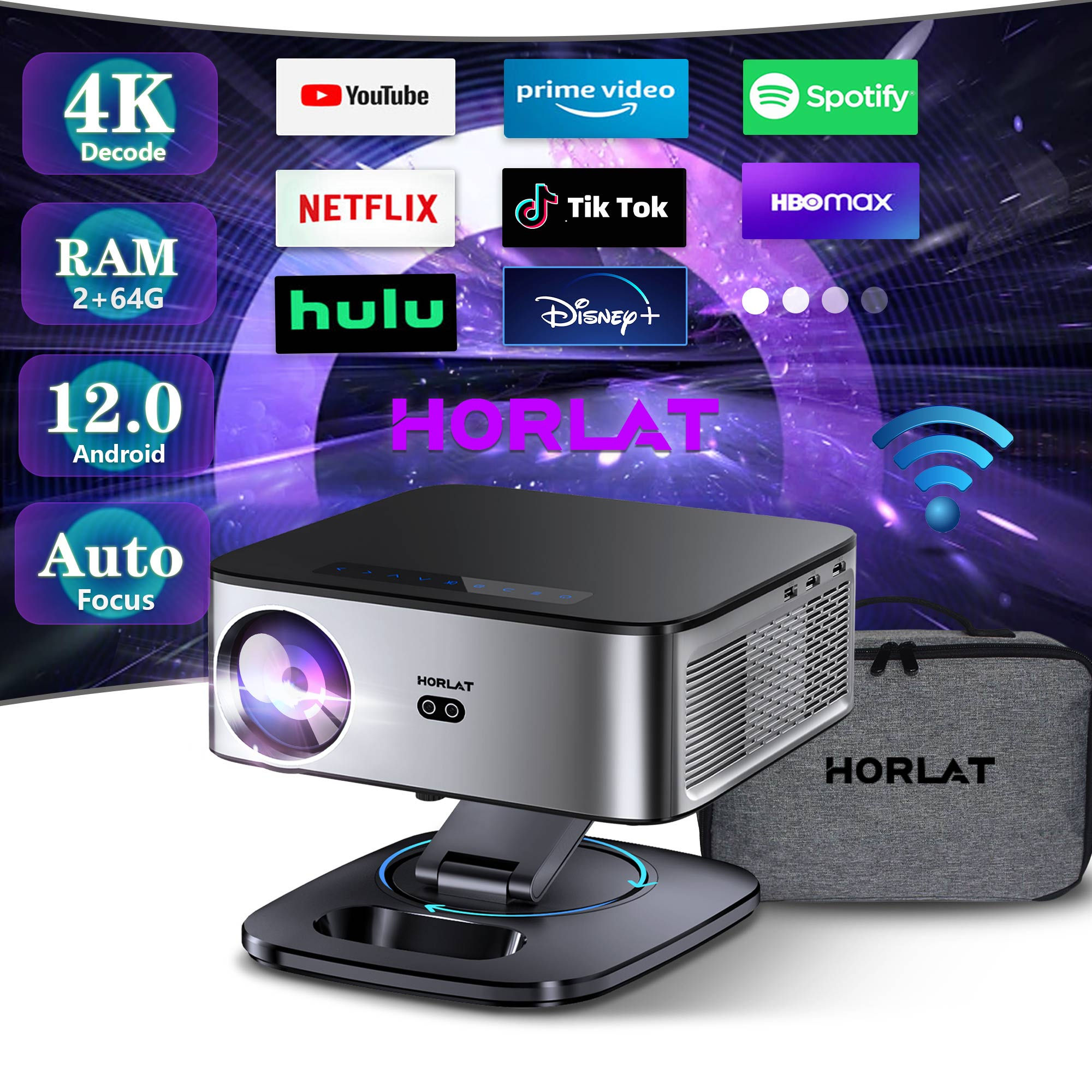 HORLAT 4K Projector Android 35000Lumens 8K Decode Beamer Video Audio Home Theate