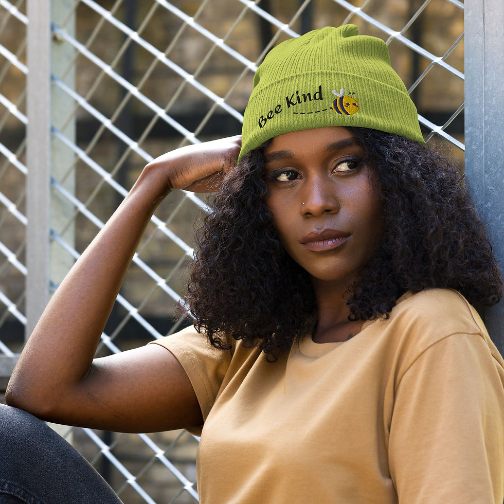 Thumbnail: Bee Kind Organic ribbed beanie colored