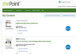 thePoint My Content dashboard with Lippincott DocuCare Enhanced.