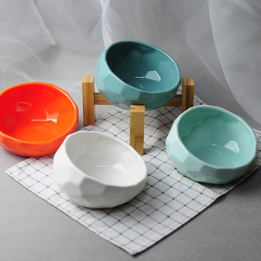 Ceramic Pet Bowl for Cats and Dogs with Oblique Mouth