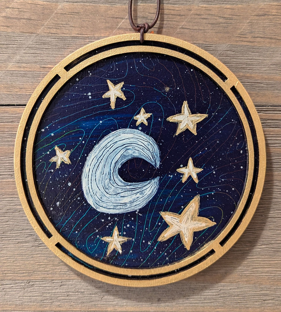 acrylic hand painted crescent moon with stars
