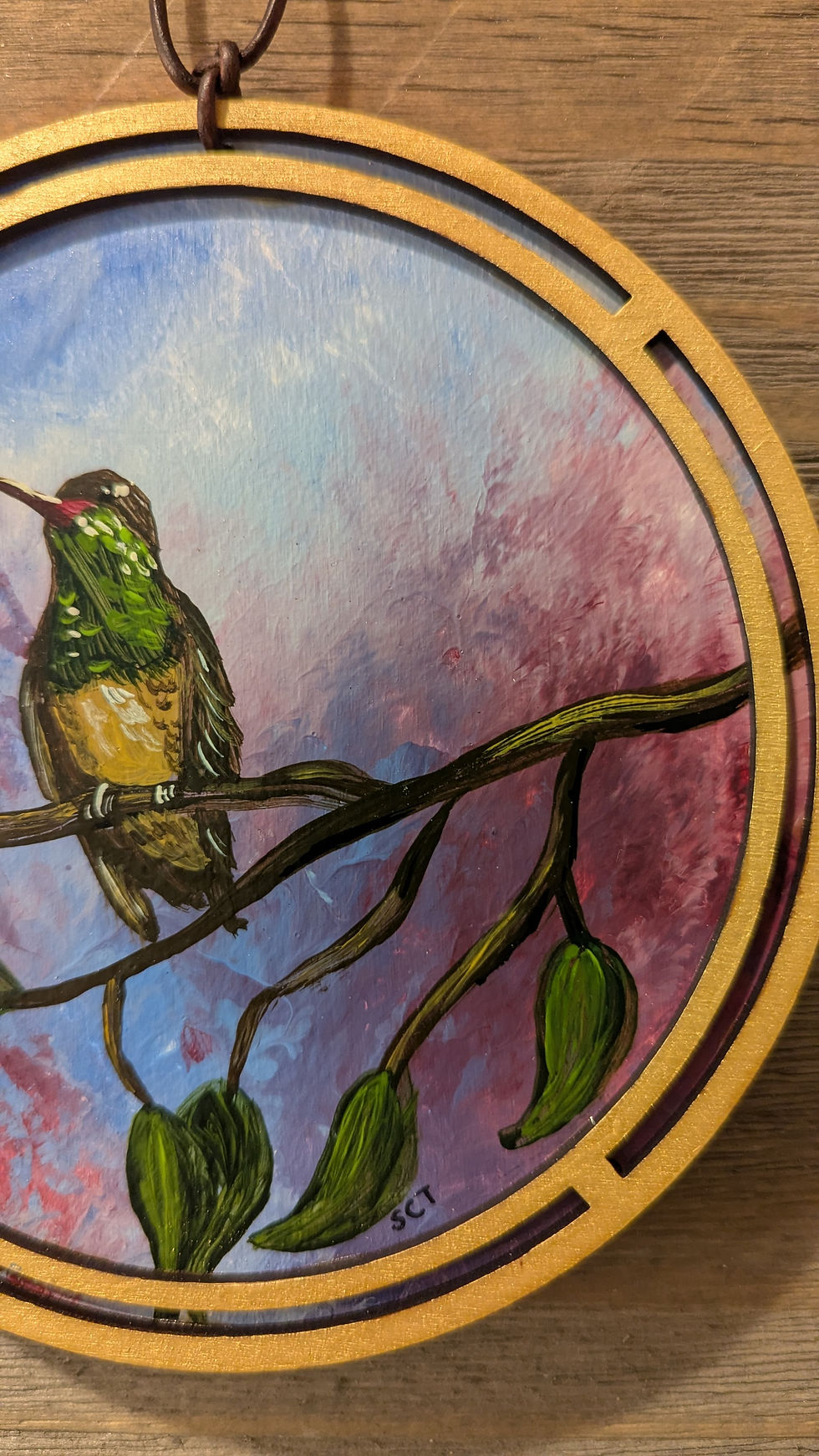 Thumbnail: colorful hummingbird perched on branch painting